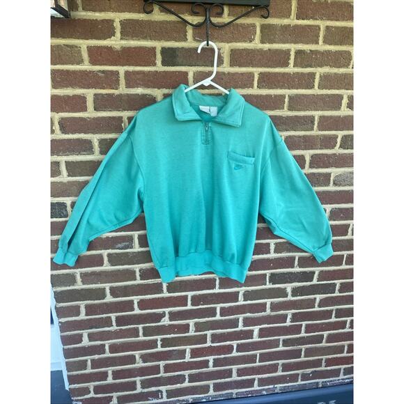 Vintage Mens L 80s Nike Blue Turquoise 1/4 Zip Hoodie Sweatshirt Rare Style - Picture 1 of 12